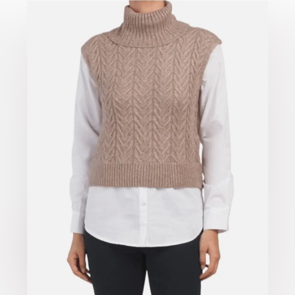💕💕💕Sincerely Jules Cable Knit Twofer Turtleneck White Shirt Pullover…